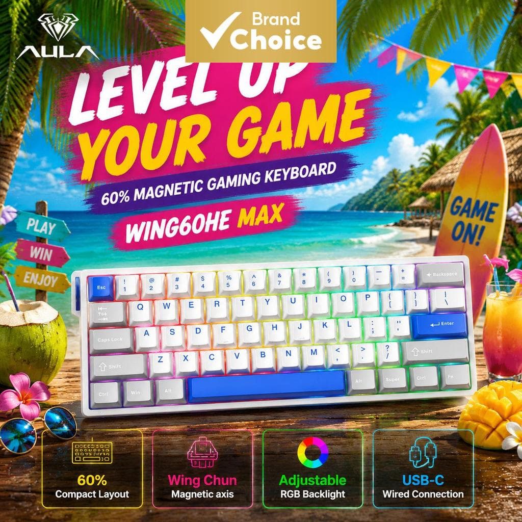Teclado Mecânico Hall Effect WIN60HE MAX Wing Chun, Teclado Magnético, Rapid Trigger, RGB 60%, Teclado para Jogos FPS,