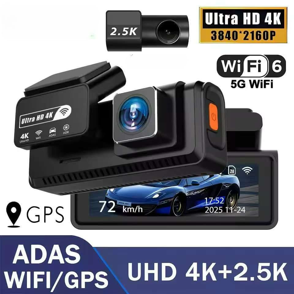 UHD 4K Dash Cam Gravador De Condução De Lente Dupla Carro DVR 1080P Câmera Traseira WiFi Integrada GPS Monitoramento De 