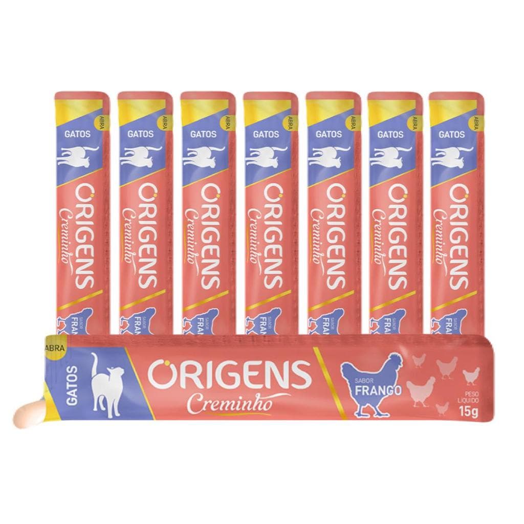 Petisco Cremoso Para Gatos Origens Creminho Snack Saudável Premium Sabor Frango 15g 8 Un.