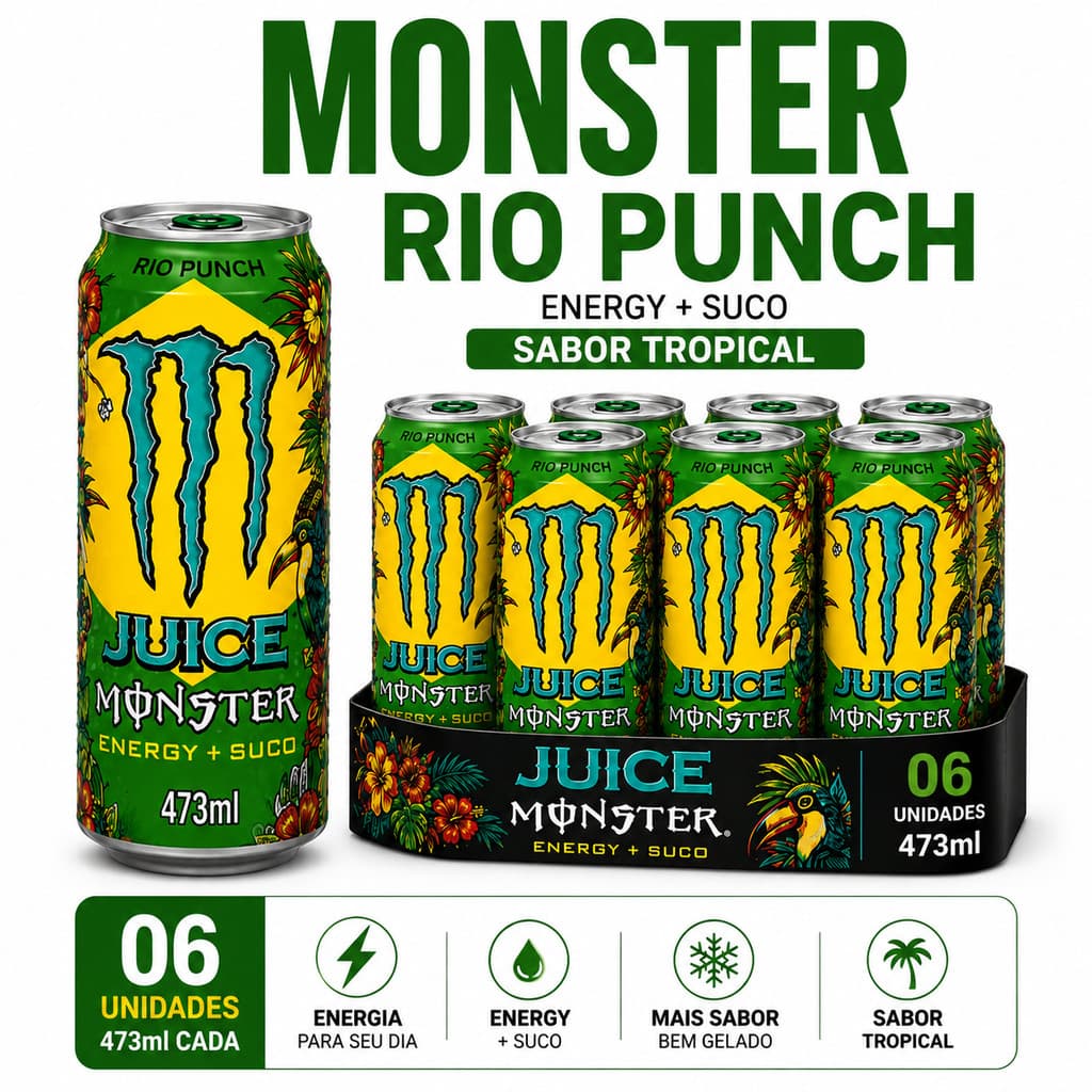 Energético Monster Rio Punch 473ml  com 6 Unidades