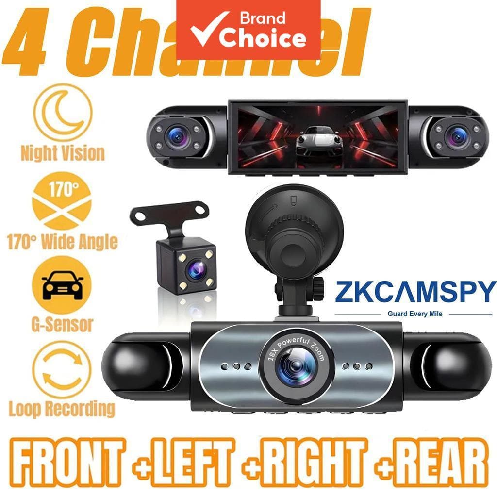 Dash 4Ch Cam Para Carros , Câmera Frontal Esquerda Direita E Traseira Do Carro Com Visão Noturna IR , Gravação De Loop D