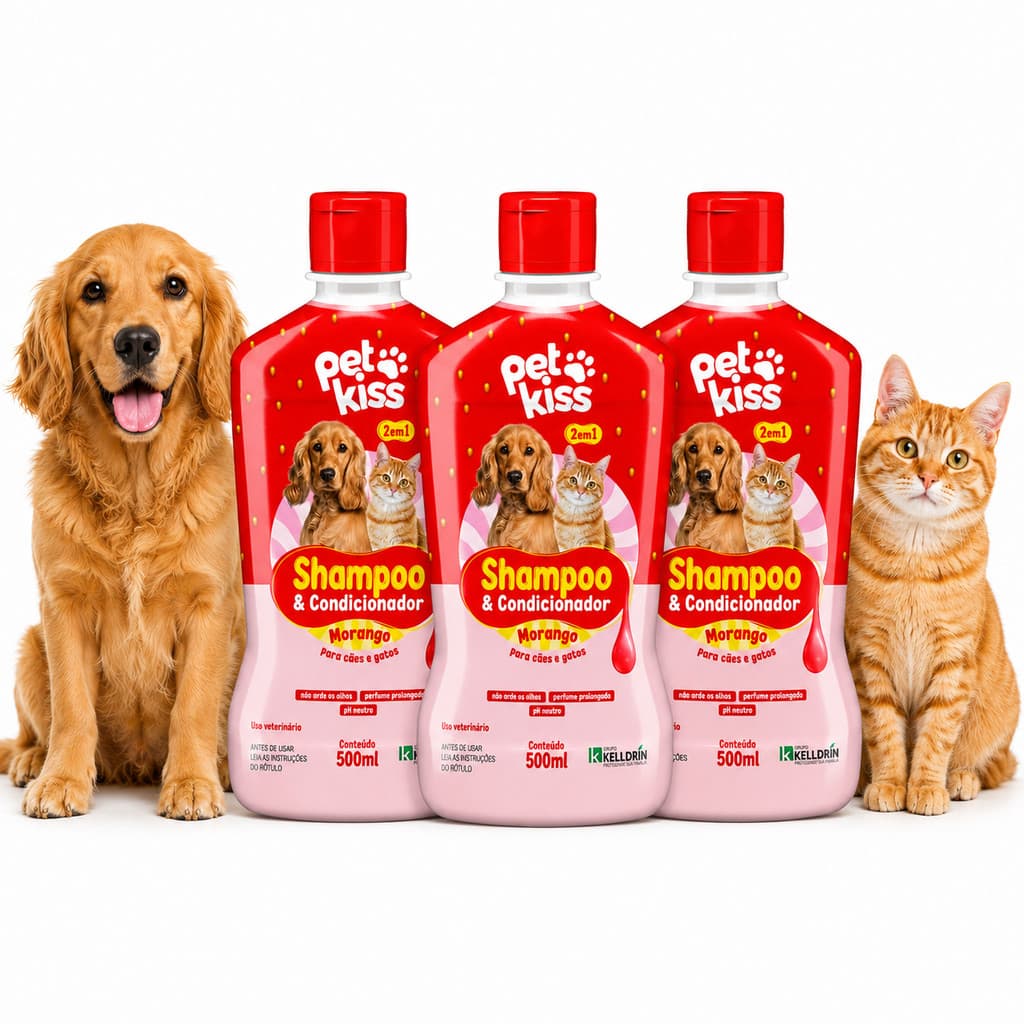 3 Shampoo Condicionador Pet para Banho, Desembaraço e Brilho dos Pelos