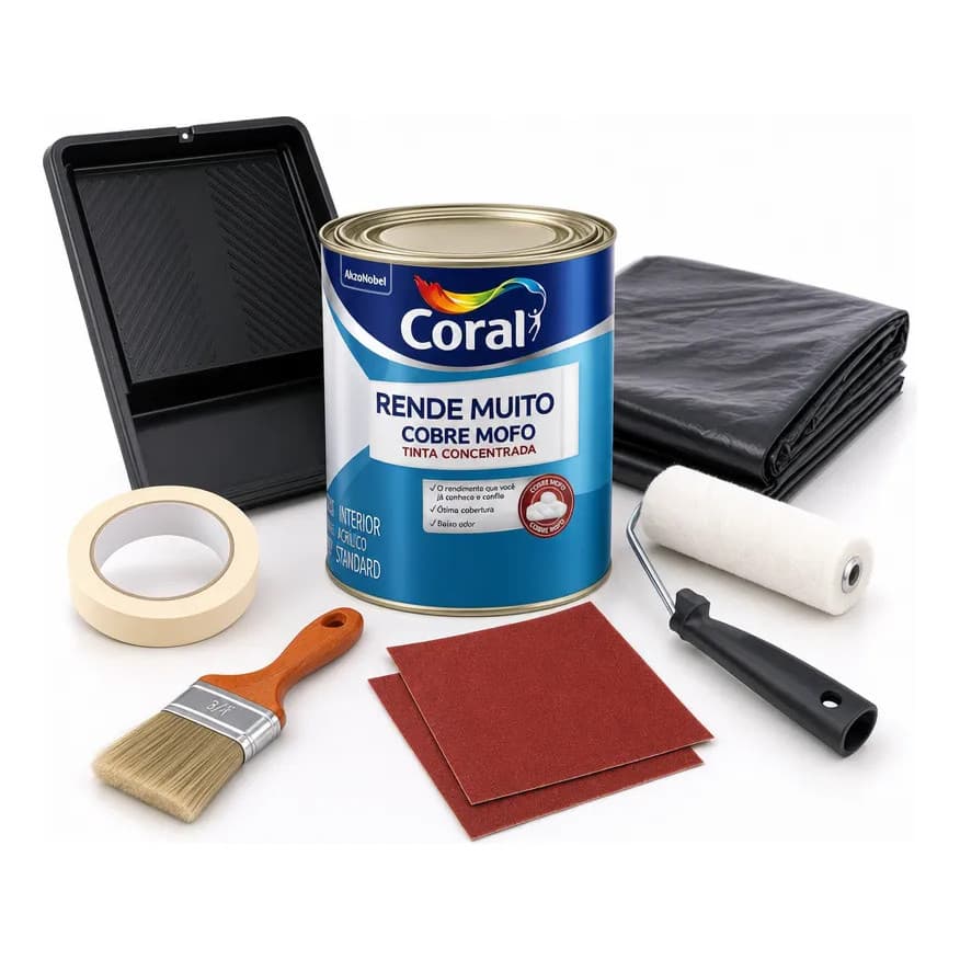 Kit Tinta Teto Banheiro Limpa Mofo Coral Cozinha Fosca com kit pintura de 7pças completo e facil