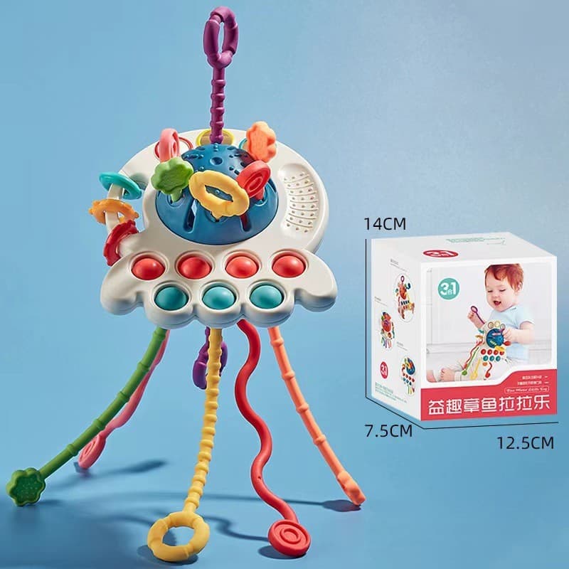 Brinquedo educativo e divertido para bebês, que pode ser pressionado e mastigado, brinquedo educativo de polvo para puxa