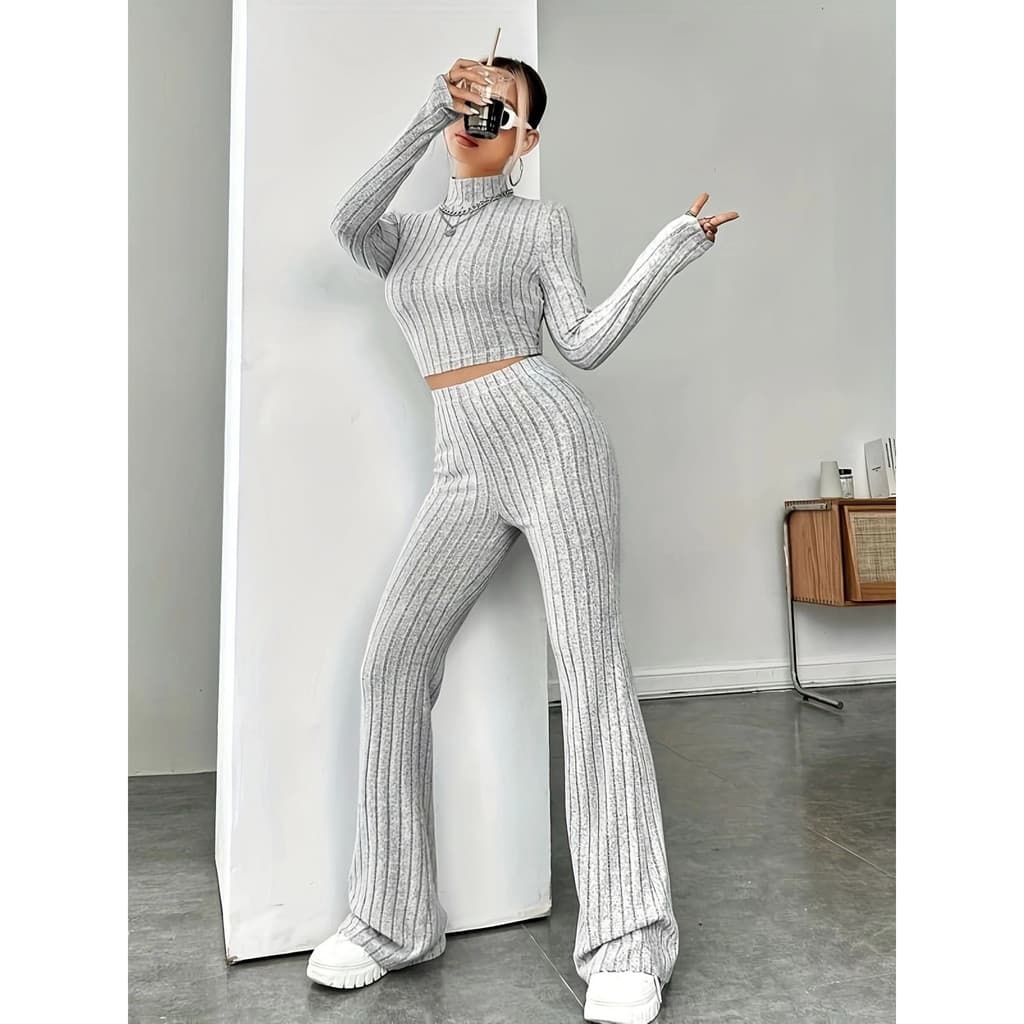 Conjunto de Moletom com Capuz e Calças Longas Soltas de Manga Comprida em Tricô, Novo Conjunto de Duas Peças para a Prim