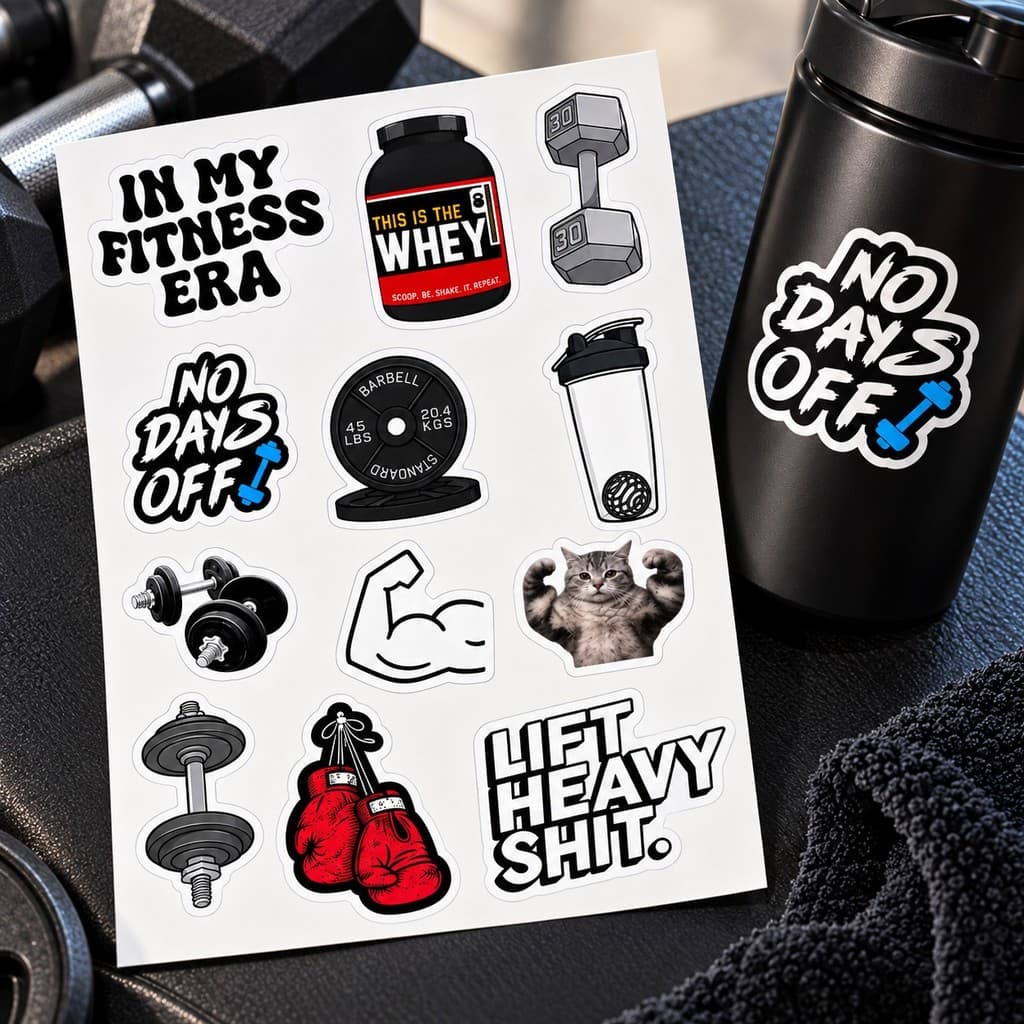 Kit 12 Adesivos Academia Fitness Musculação Treino Whey Halter Garrafa Squeeze