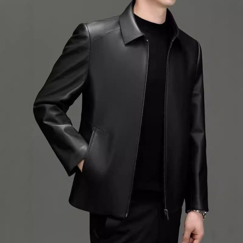 Boa jaqueta de couro masculina descartável primavera outono jaqueta masculina de meia-idade jaqueta de couro fino pai Ca