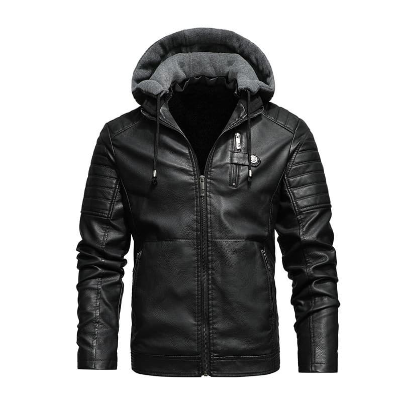 Outono inverno novo estilo jaqueta de couro jaqueta de couro masculina juventude jaqueta de lã com capuz jaqueta de cour