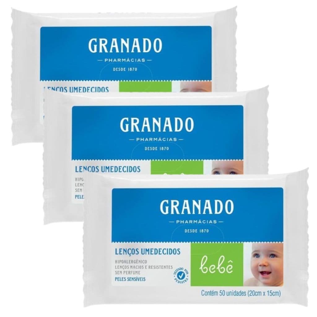 Lenço Umedecidas Peles Sensíveis Granado 50 Unids Kit com 3