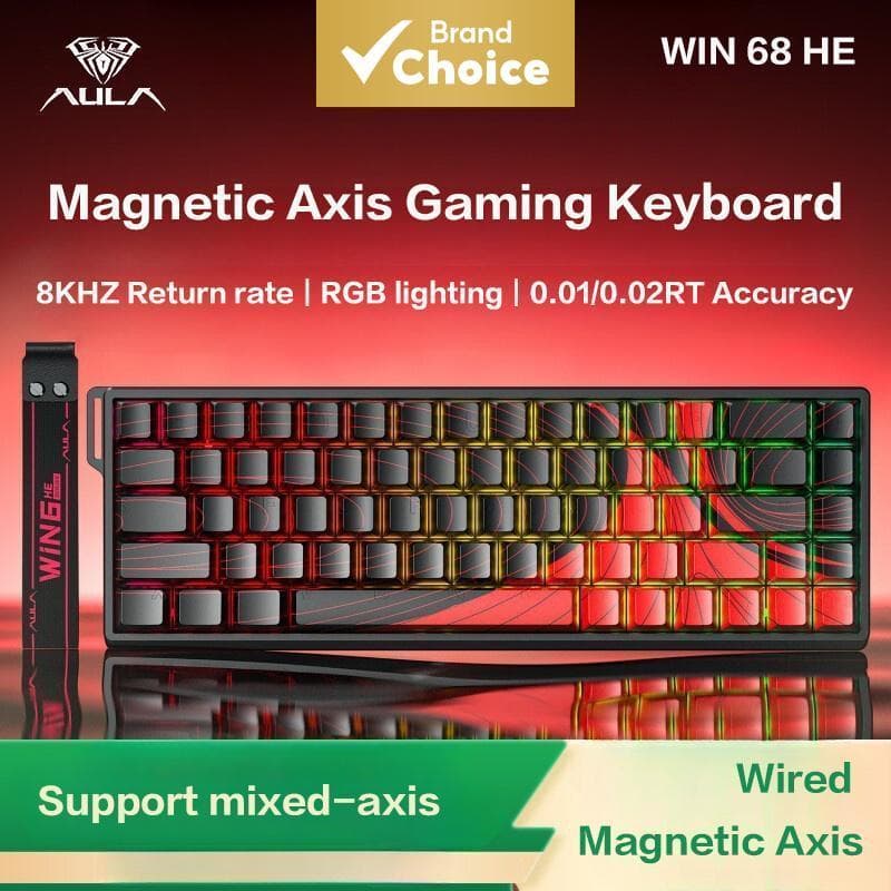 Teclado Mecânico Magnético com Switches AULA Win60&68HE, Gatilho Rápido por Efeito Hall, RGB, Troca a quente, 60% 68%,