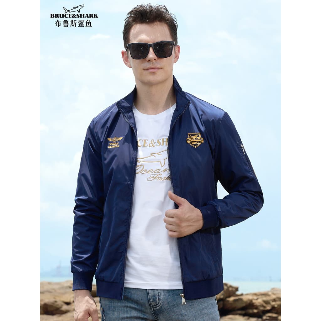 Outono novo estilo jaqueta masculina tamanho grande fino jaqueta esportiva Bruce Shark Street Wear masculino bordado sol