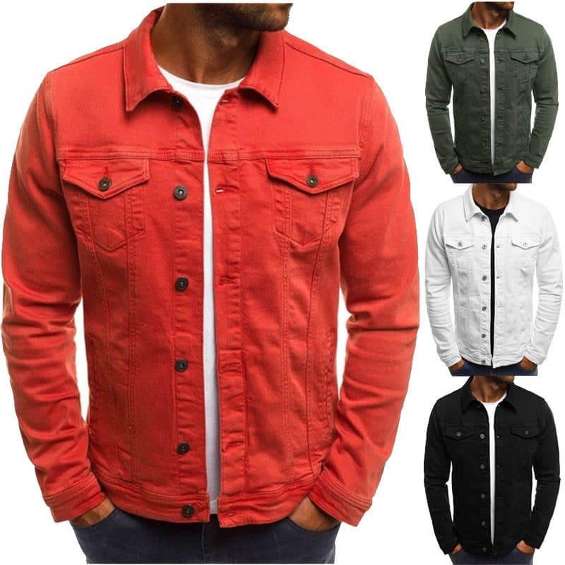Quente Push Denim jaqueta Casual cor sólida jaqueta Cardigan botão carga jaqueta masculina uma peça transporte