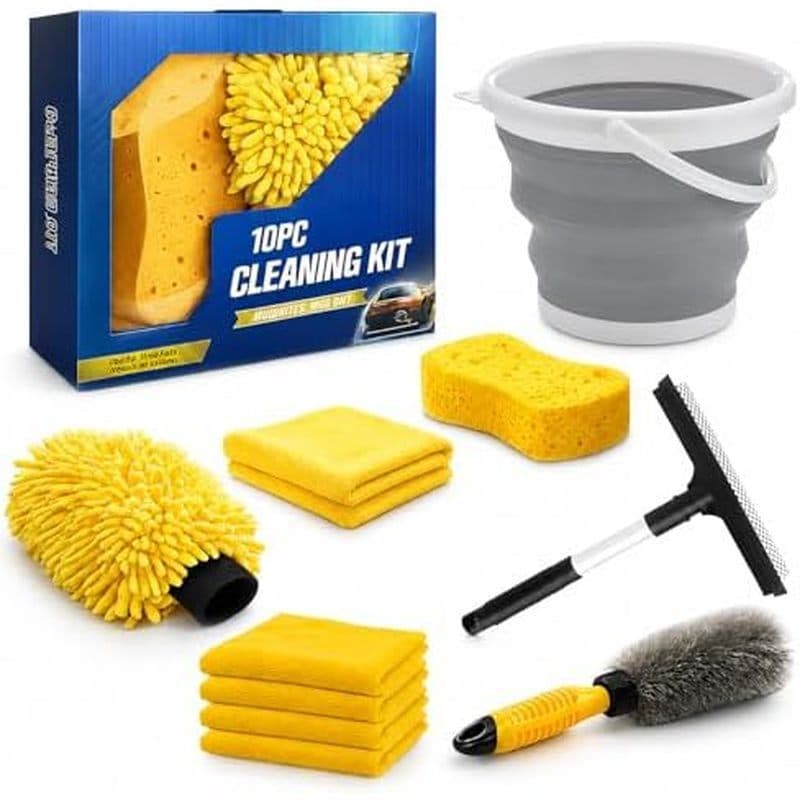 9 Peças Kits De Limpeza De Kit De Detalhamento De Lavagem De Carro , Com Luva Aplicador De Cera Almofada Escova De Pneu 