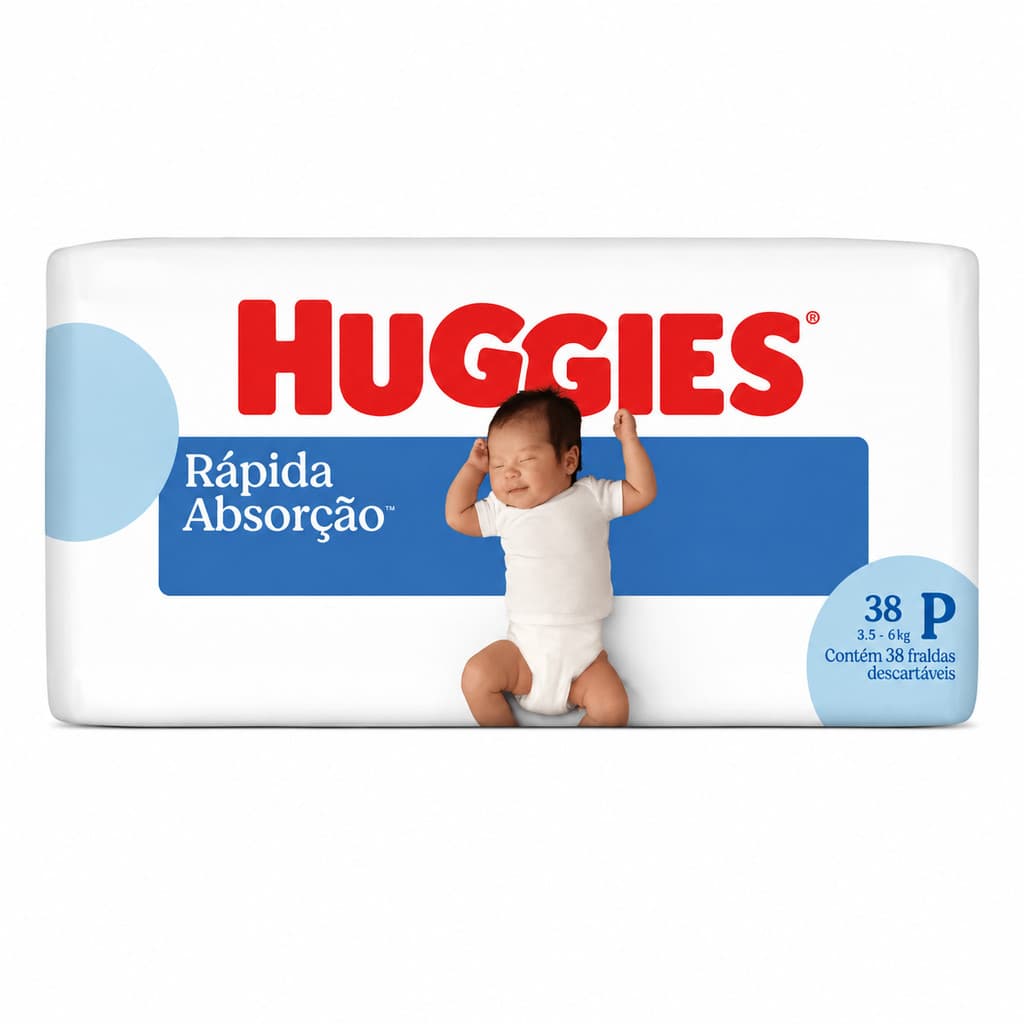 FRALDA HUGGIES RÁPIDA ABSORÇÃO TAM. P 38 UNID + ENVIO RÁPIDO