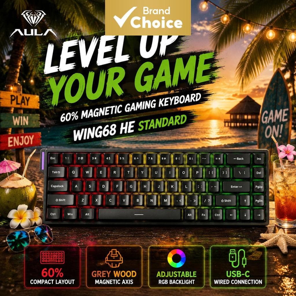 Teclado Mecânico de Jogos com Interruptores Magnéticos Hall Effect AULA WIN68HE Greywood, Rapid Trigger, Teclado RGB de