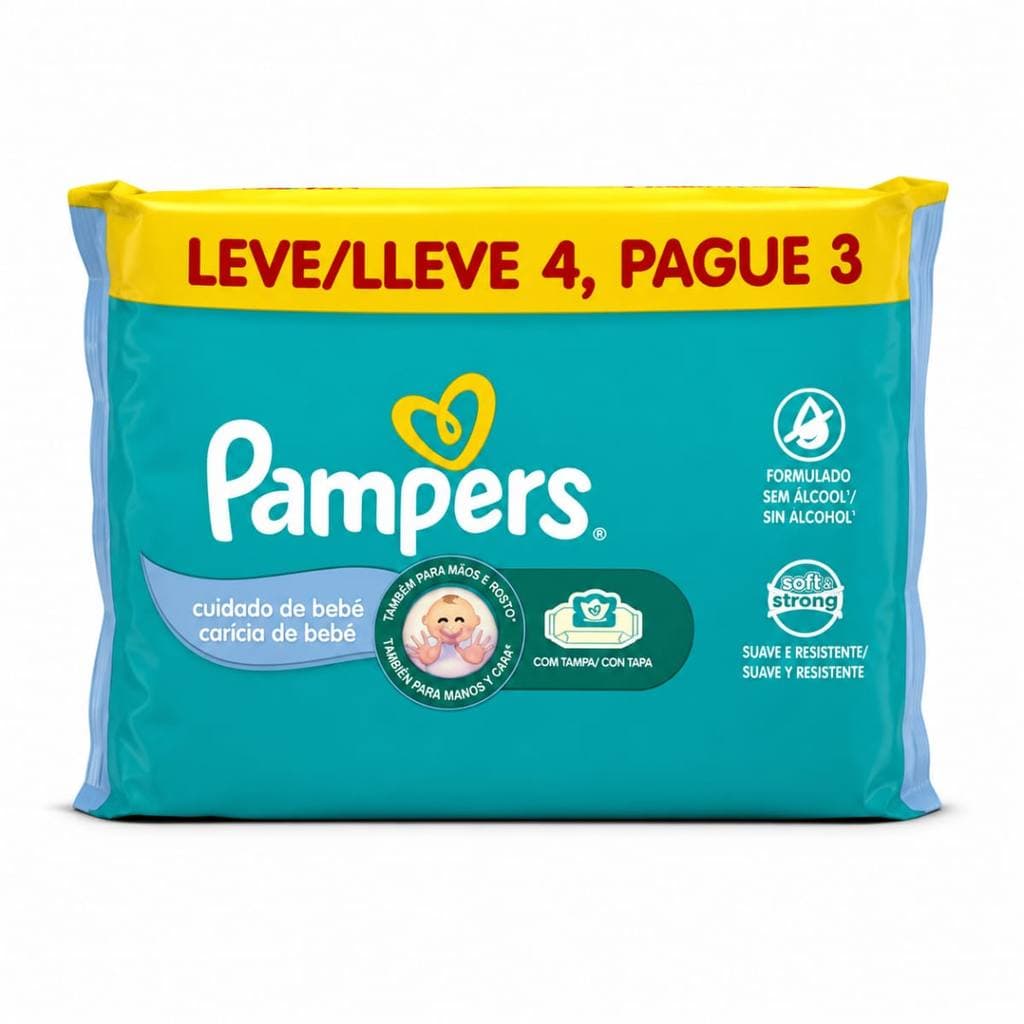 Kit Lenço Umedecido Pampers Cuidado de Bebê 4un