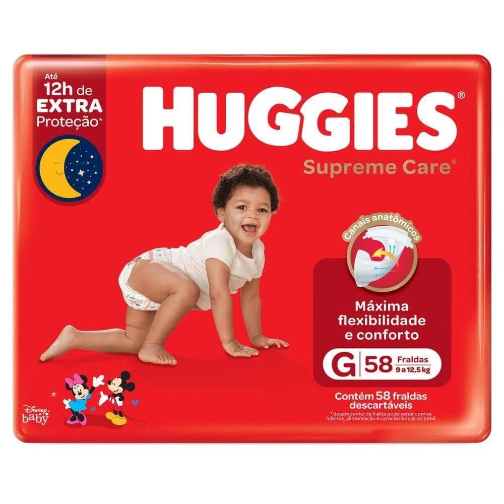Fralda Descartável HUGGIES Supreme Care G com 58 Unidades