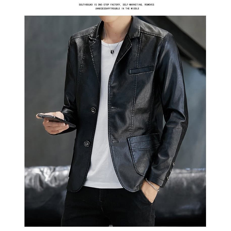 [Estilo Moderno Elegante] Jaqueta de terno masculina elegante em couro PU/Jaqueta/Casual/Jaqueta Masculina/Moda Coreana