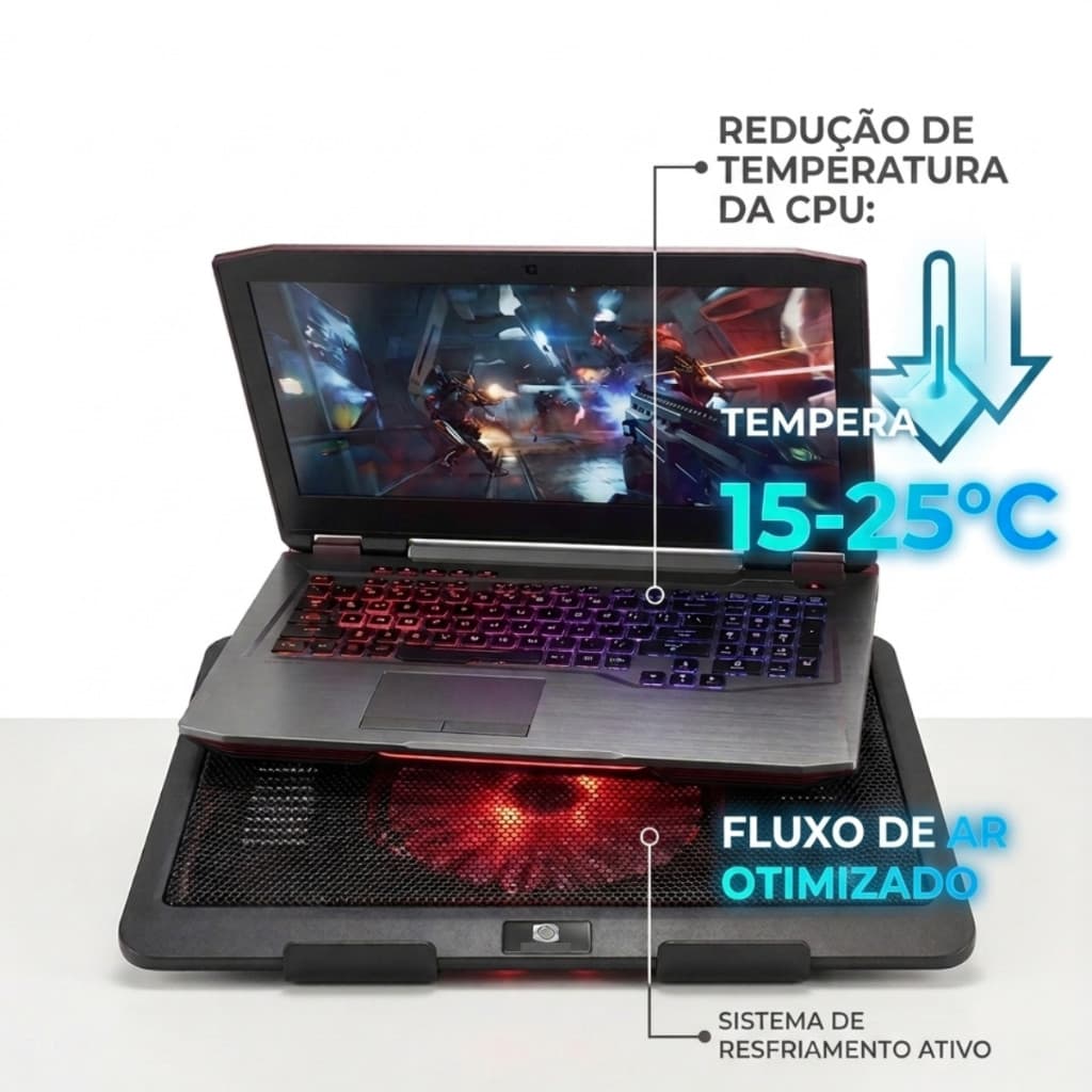 Suporte Base Notebook Com Ventilação na CPU Silenciosa Resfriador Via USB Gamer Home Office