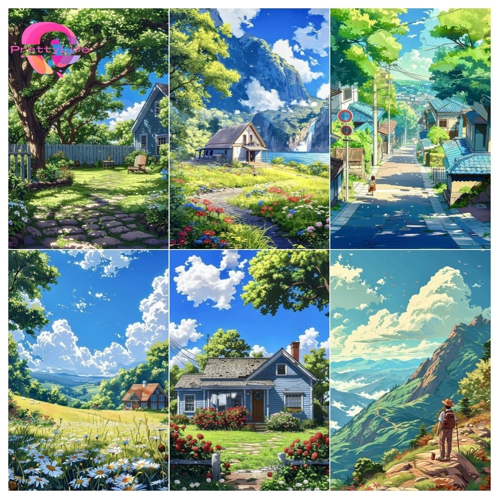 PL Cenário De Cura Anime 5D DIY Pintura De Diamante/A Óleo Digital Ponto Cruz De Cristal Redondo Completo Mosaico Kit De