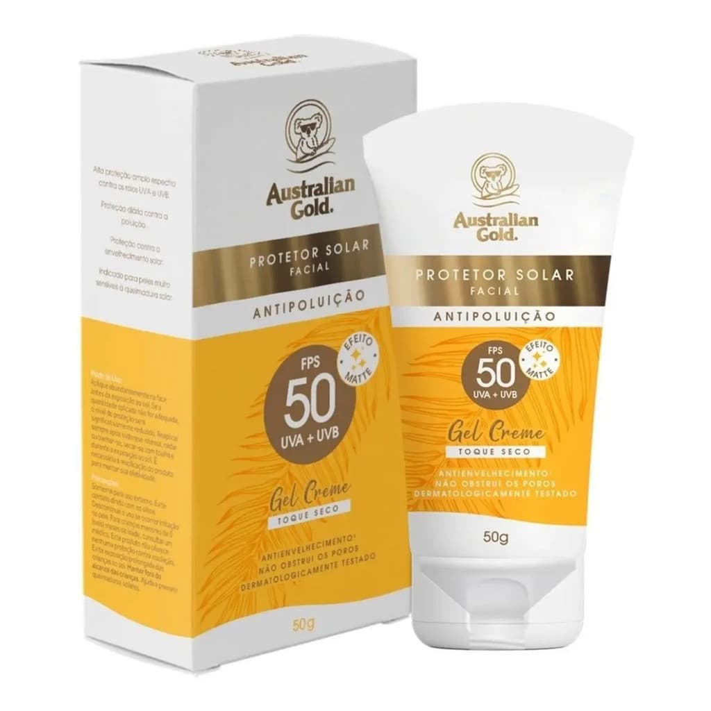 Protetor Solar Facial Australian Gold Fps50 Antipoluição 50g Australian Gold Gel Creme