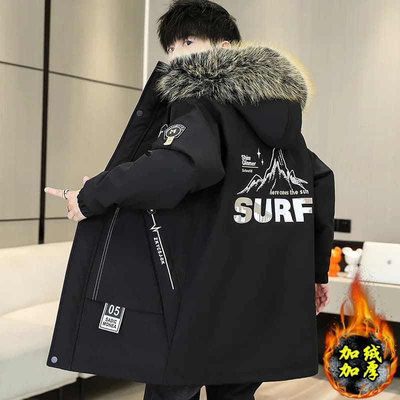 Jaqueta Pai de comprimento médio masculina forro de lã de inverno jaqueta espessada jaqueta masculina juventude gola de 