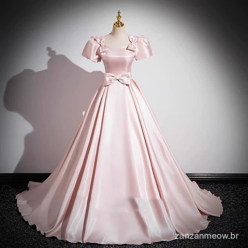 Vestido personalizado, vestido de noiva, vestido de noite feminino 2026, vestido de cetim francês rosa