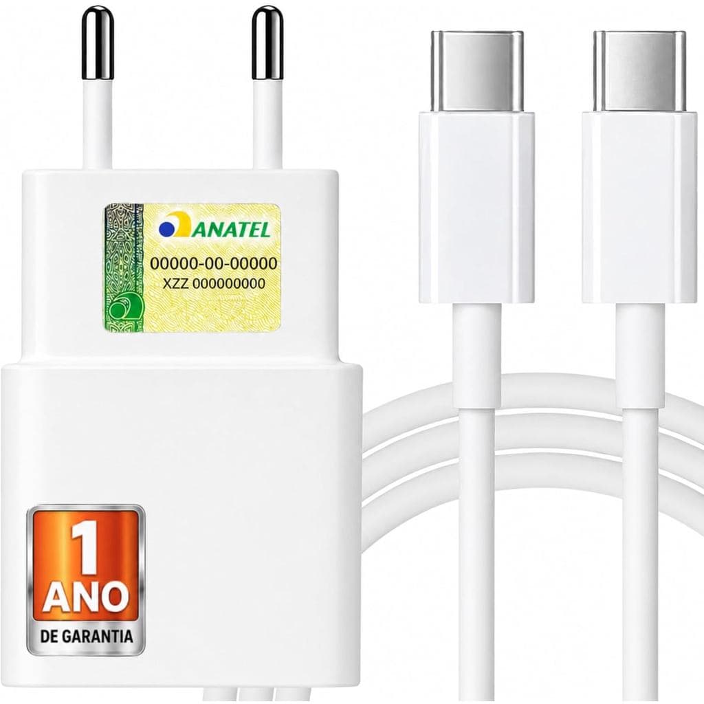 Carregador Turbo Tipo C 20W Cabo 1M Samsung Android compatível com iPhone 15 16 Pro Max v2