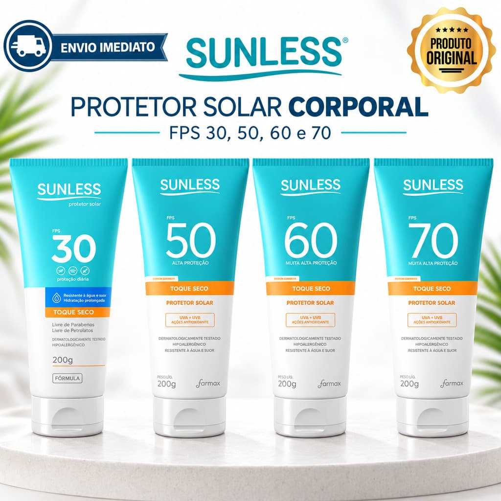 Protetor Solar Corporal e Facial Longa Duração Toque Seco Sunless 200g Envio Imediato
