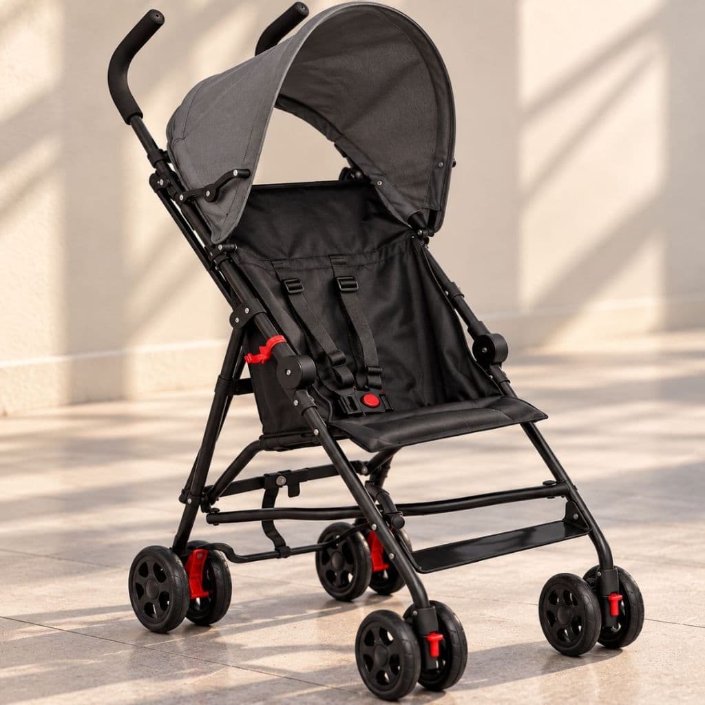 Carrinho De Bebê Passeio Guarda Chuva Preto Dobrável Leve Compacto Seguro