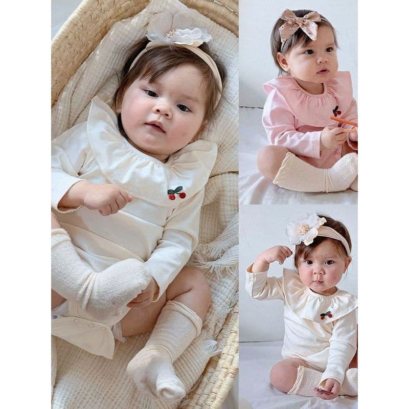 Bebê menina doce outono bordado roupas de bebê puro algodão roupas de bebê gola boneca manga longa macacão