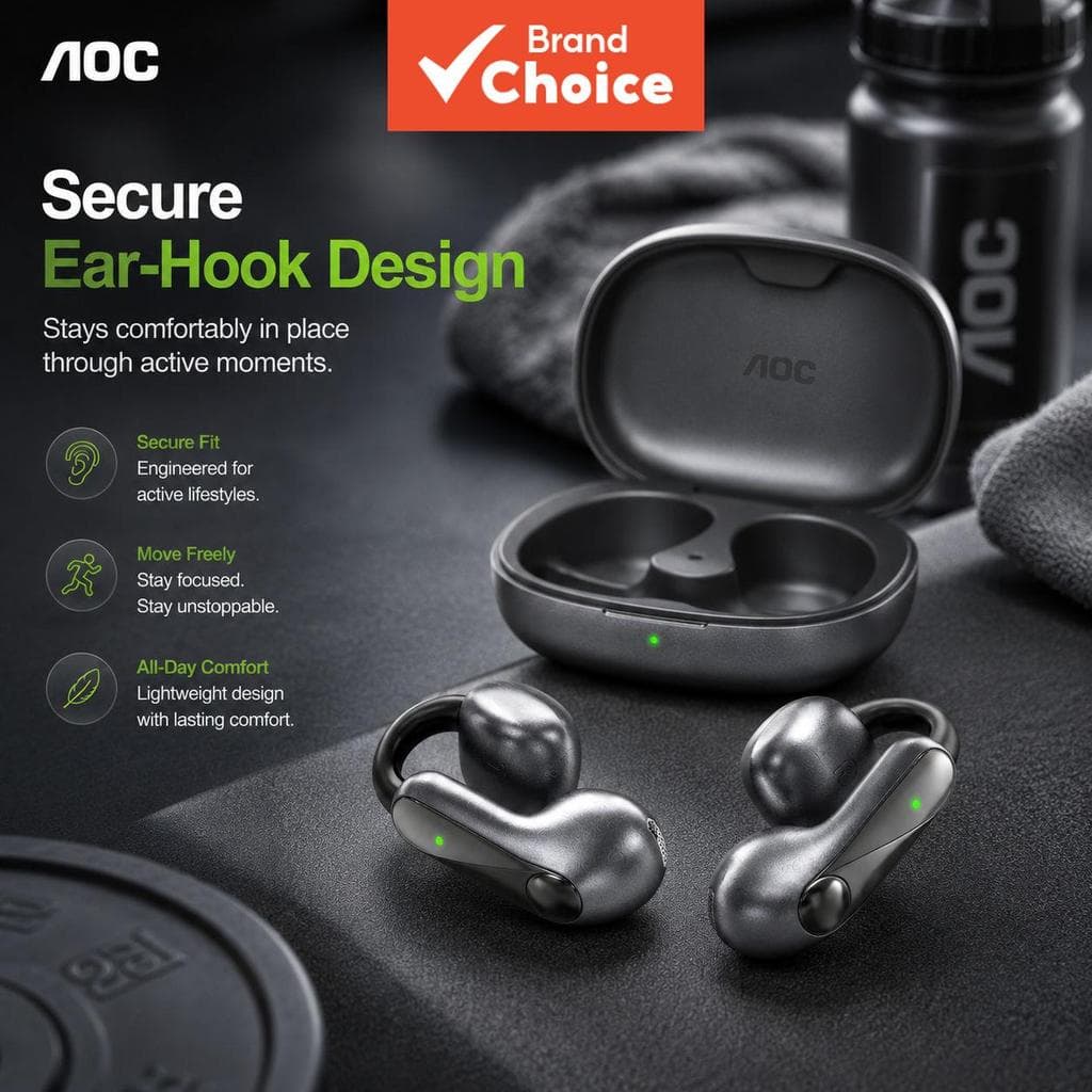 Fones de Ouvido Bluetooth AOC ACD4614, Fones Abertos, Fones de Ouvido, Estojo, Sem Fadiga, Áudio Espacial 3D, Estojo de