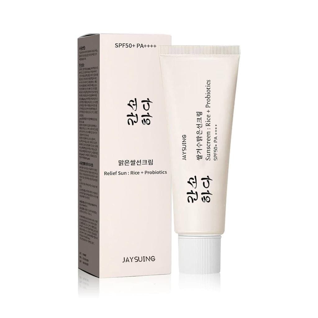 ReliefSun SPF50, protetor solar orgânico; Protetor solar Probiotic Rice SPF50+; Protetor solar coreano PA+++, adequado p