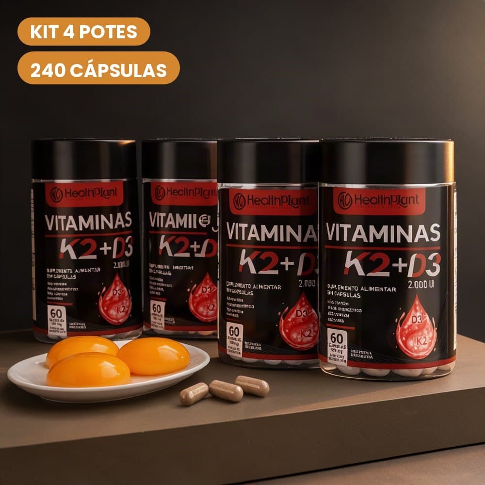 Kit 4 Potes Suplemento Alimentar Vitamina K2 + Vitamina D3 2000 UI 240 Cápsulas Unissex