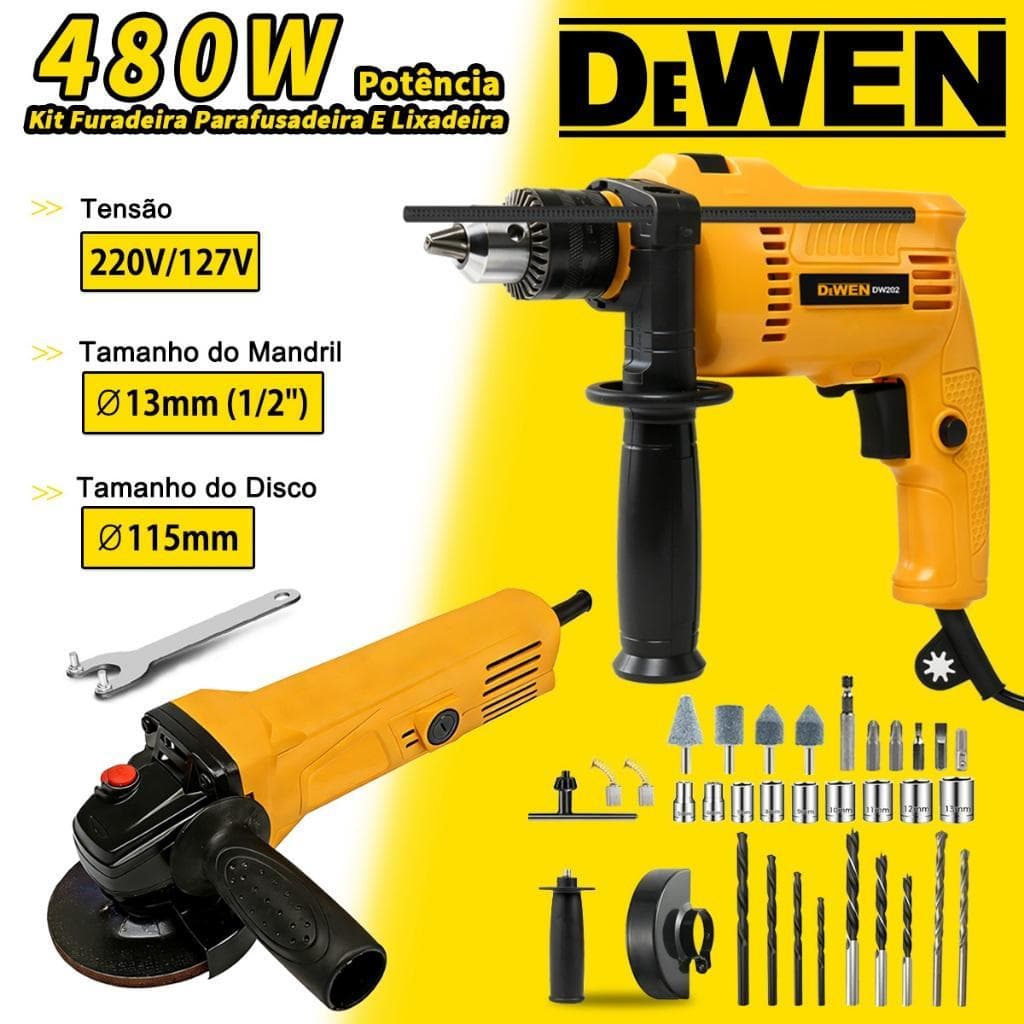 Kit Furadeira Parafusadeira 480w + Esmerilhadeira 530w Com Maleta e Acessórios 36pçs