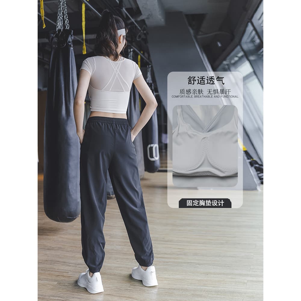 Roupas de Yoga femininas com almofada no peito terno esportivo de secagem rápida roupas de Fitness curto moda gaze topo 