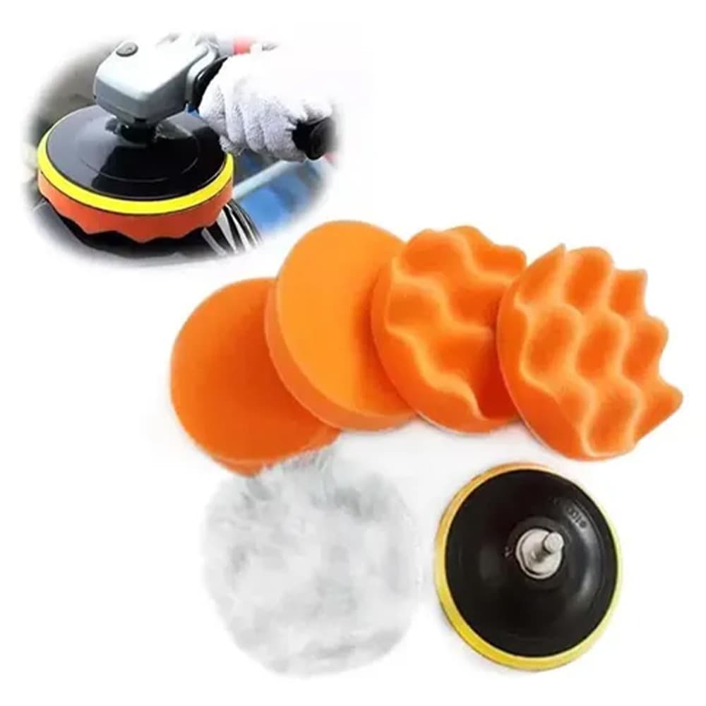Almofada de Polimento em Microfibra – Kit 7 Peças de Espuma e Lã para Carros,  Velcro para Furadeira e Parafusadeira