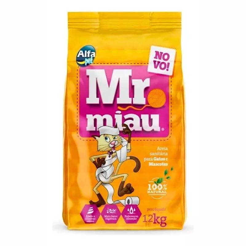 Kit Areia Sanitária Mr Miau 3UN 12kg Ou 5UN 20kg Mineral Premium