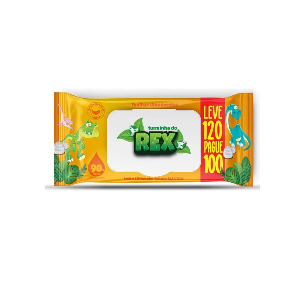 Toalha Umedecida Turminha Rex Leve 120 Pague 100 Lenços Higiene Infantil Limpeza Suave Uso Diário