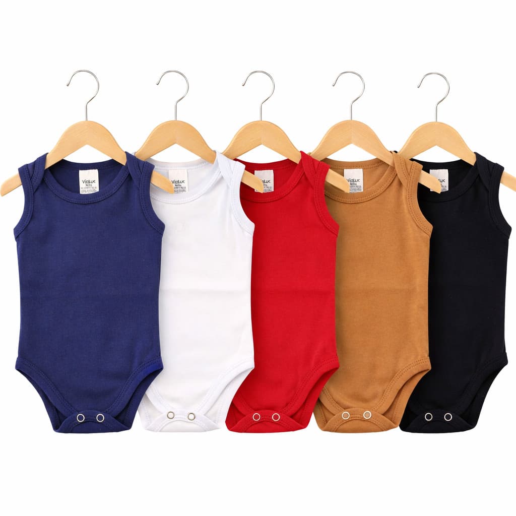 Kit 5 Itens Body Bebê Menino Regata Sem Manga Suedine 100% Algodão Liso infantil Enxoval Verão