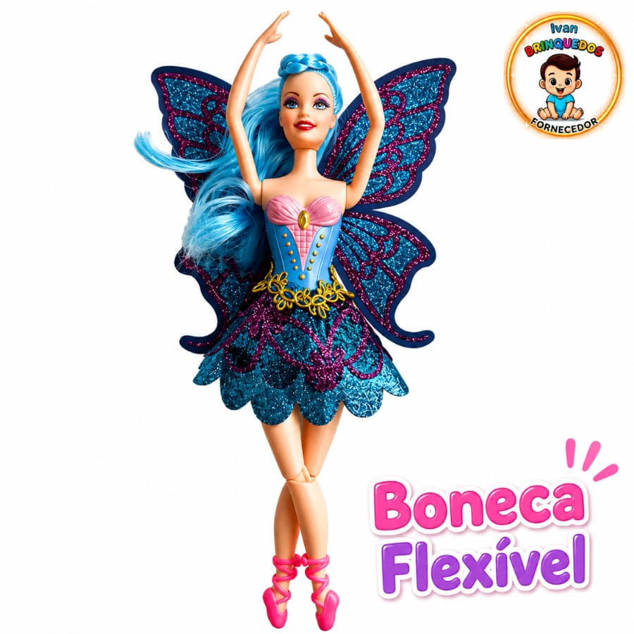 Boneca Fada Bailarina Mágica Articulada Com Asas Ballet Luz e Som