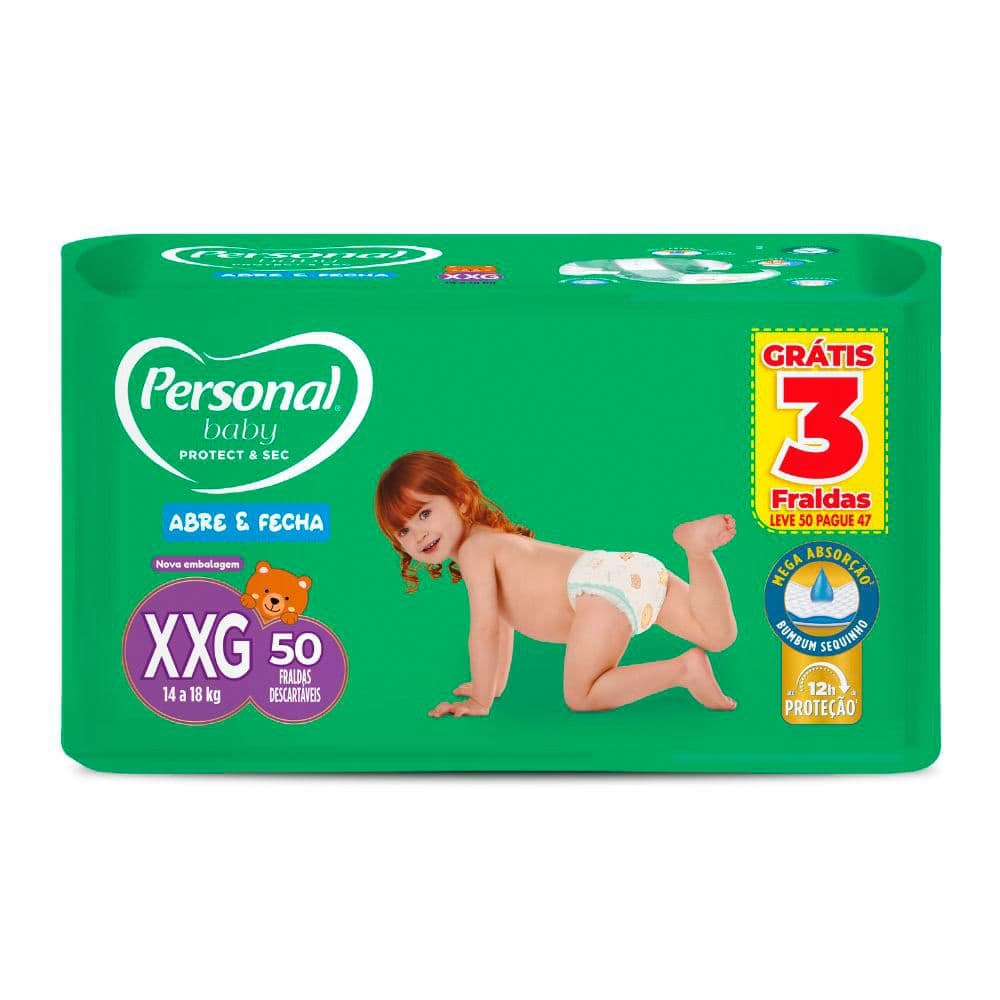 Fralda Personal Baby Protect & Sec Tamanho XXG Leve 50 Pague 47 Unidades Descartáveis