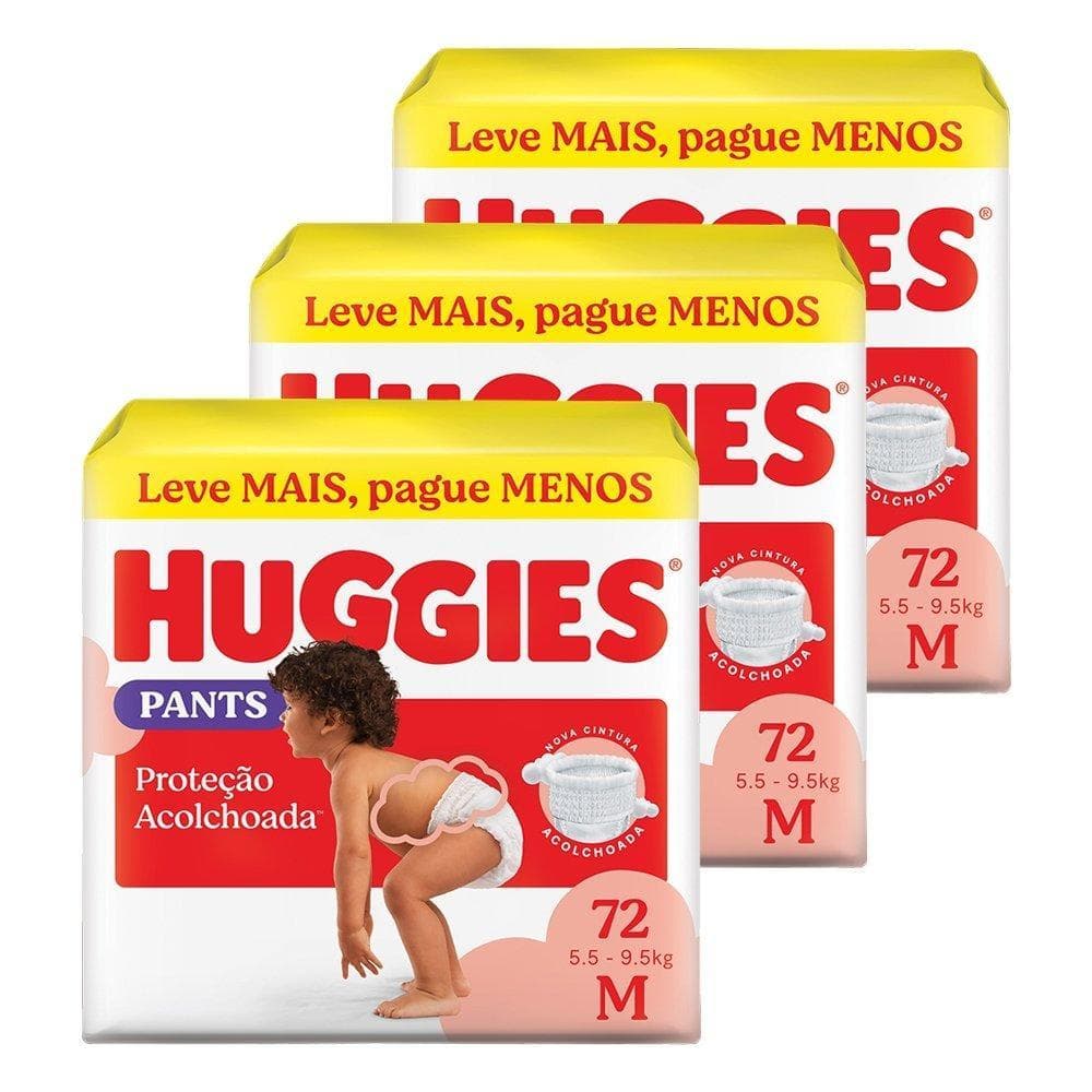 Fralda Descartável  Huggies Hiper Roupinha Proteção Acolchoada Tamanho M - 3 Pacotes com 72 Fraldas - Total 216