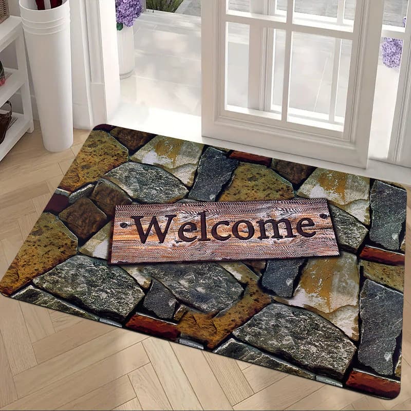 Novo estilo porta de entrada tapete sala estar bem-vindo cristal veludo tapete porta entrada antiderrapante sujeira @