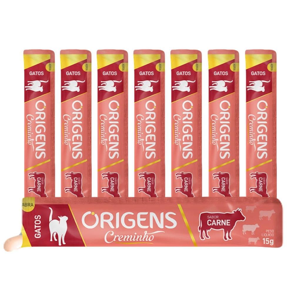 Petisco Cremoso Para Gatos Origens Creminho Snack Saudável Premium Sabor Carne 15g 8 Un.
