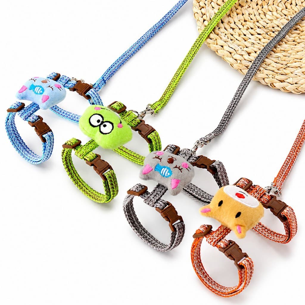 Conjunto de Coleira e Guia para Gatos, Coleira Ajustável para Passeio com Guia de 115cm para Gatos