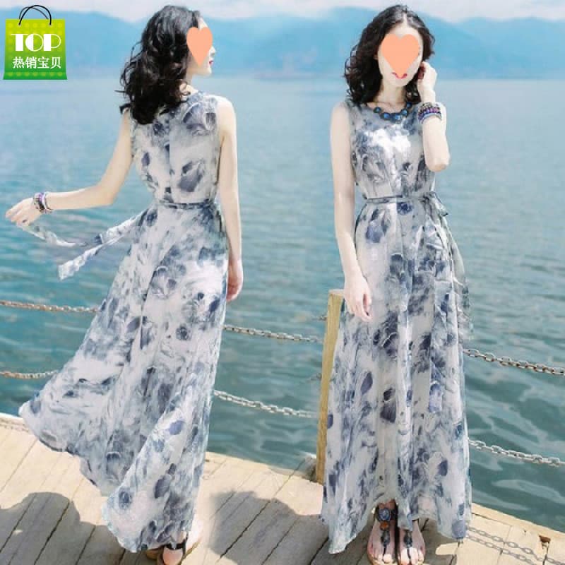 Vestido vestido feminino vestido fino sem mangas colete vestido longo vestido à beira-mar férias praia vestido