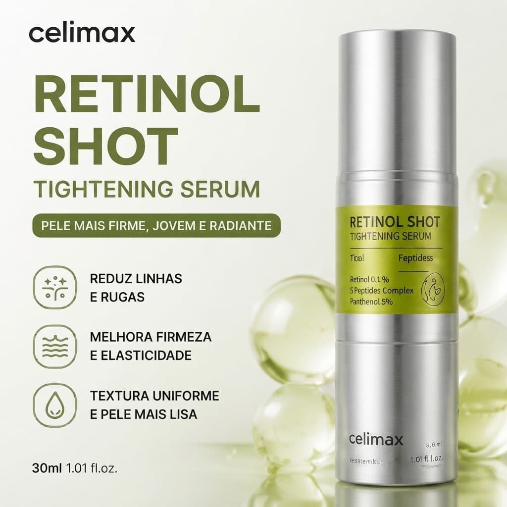 Celimax Retinol Shot Tightening Serum 30ml Original | Sérum Facial Coreano Retinol Peptídeos Anti Idade Firmeza da Pele