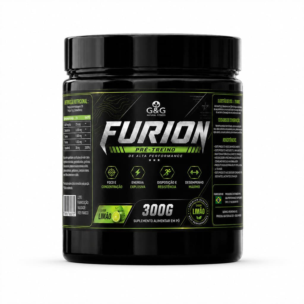 Pré-Treino G&G Furion 300g Sabor Limão Suplemento Alimentar em Pó para Treinos