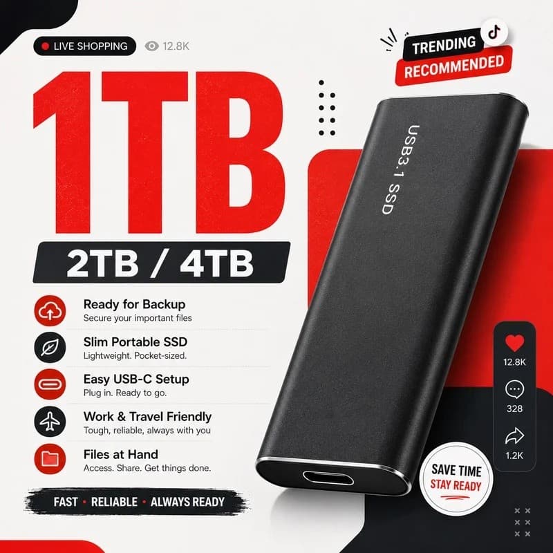 1TB Mini Disco Rígido SSD Externo Confiável USB 3.1 Armazenamento Compacto Para PC Portátil Mac Uso Diário De Backup De 